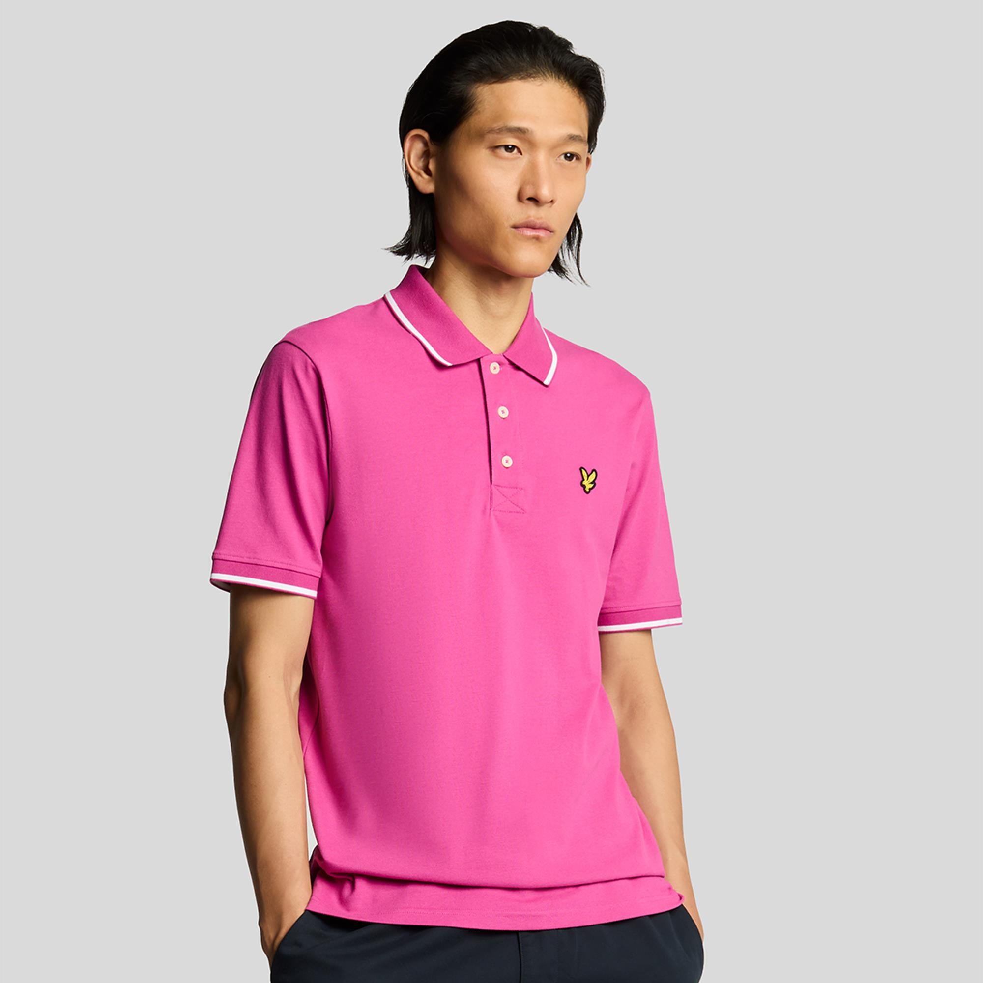 Lyle & Scott Tipped Mens Polo Shirt Fuschia/White